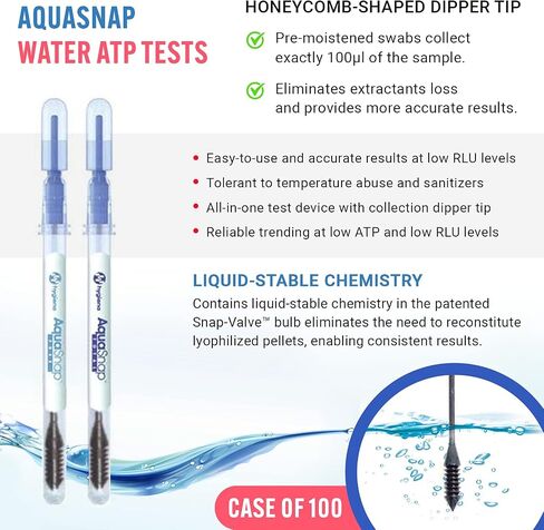 Bio Shield Tech Hygiena Aquasnap Total AQ-100X ، مجموعات اختبار ATP المائية لكل من ATP المجاني والميكروبي ، مجموعة اختبار جودة المياه لأبراج تبريد المياه ، وتستخدم مع Luminometers Hygiena (100 لكل صندوق) in Kuwait