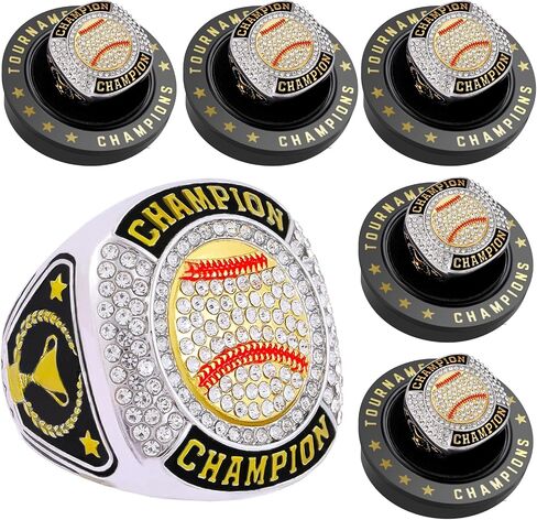 12 PCS Baseball Ring Softball Championship Ring Sport Ball Trophy Award مع سلسلة رقبة العرض والوقوف في البطولة أو فائز بطل الدوري in Saudi Arabia