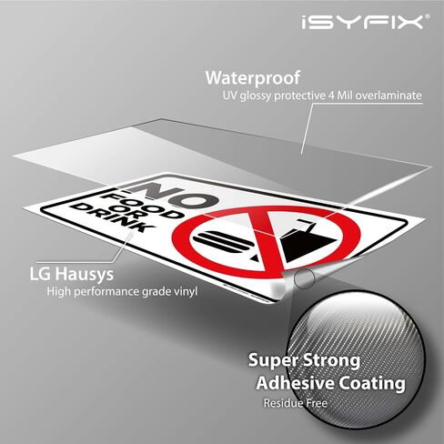ISYFIX لا يوجد علامة على ملصقات الطعام أو الشراب - 2 حزمة 10 × 7 بوصة - فينيل ذاتي ذاتي ، مغلو in Saudi Arabia