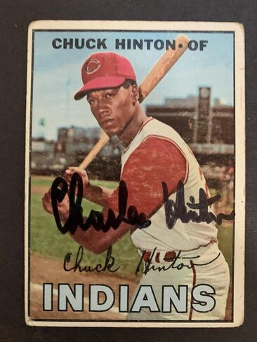 Chuck Hinton (d.2013) Indians 1967 Topps #189 Senators Signed Autograph JG2 - MLB Autographed Baseball Cards in Saudi Arabia