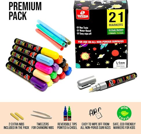Liquid Chalk Markers - 8 Pack Neon Colors - 6mm Chalk Pens with Reversible Tip for Blackboards, Chalkboards, Glass, and Windows in Kuwait
