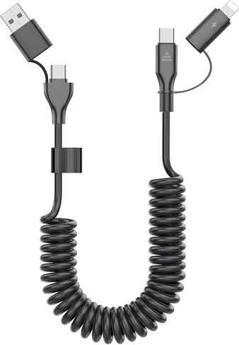 ملفوف USB-C وكابل Lightning 2-in-1 ، سلك شاحن سيارة iPhone 15 16 ، كابل شحن سريع 60 واط لـ iPhone 16 ، يدعم Samsung Galaxy Apple Carplay & Android Auto (Pink) in Kuwait