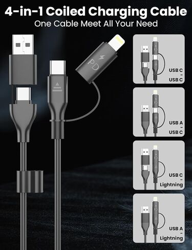 ملفوف USB-C وكابل Lightning 2-in-1 ، سلك شاحن سيارة iPhone 15 16 ، كابل شحن سريع 60 واط لـ iPhone 16 ، يدعم Samsung Galaxy Apple Carplay & Android Auto (Pink) in Kuwait