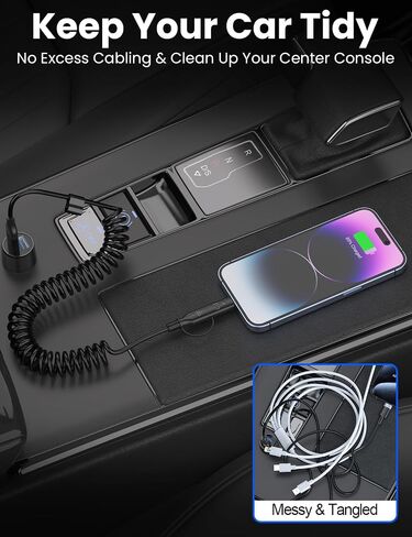ملفوف USB-C وكابل Lightning 2-in-1 ، سلك شاحن سيارة iPhone 15 16 ، كابل شحن سريع 60 واط لـ iPhone 16 ، يدعم Samsung Galaxy Apple Carplay & Android Auto (Pink) in Kuwait
