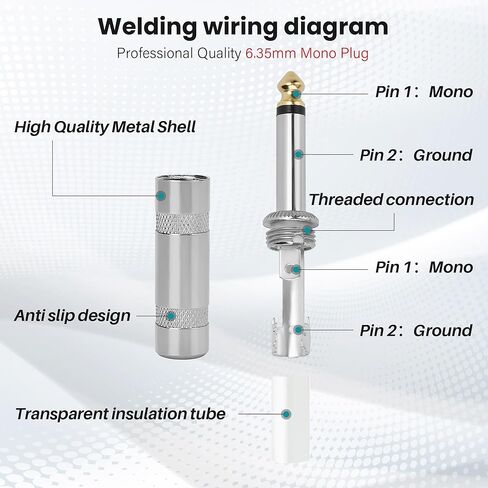 الزاوية اليمنى 6.35mm 1/4 بوصة TS Mono Plug 2 حزمة ، 90 درجة 1/4 "Solder Type Type DIY Audio Cable Adapter Contract in Saudi Arabia