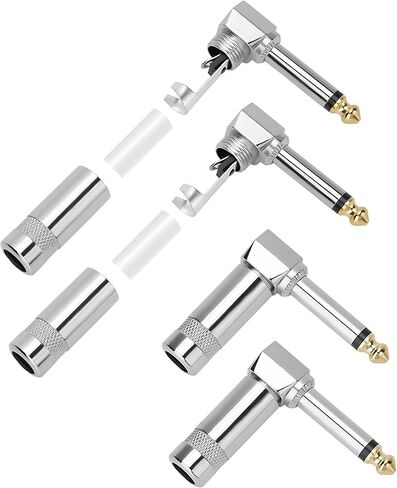 Right Angle 6.35mm 1/4 Inch TS Mono Plug 2 Pack, 90 Degree 1/4" Solder Type DIY Audio Cable Adapter Connector, Metal Housing for Guitar/Speaker/Microphone Audio Cable Repair Replacement in Kuwait