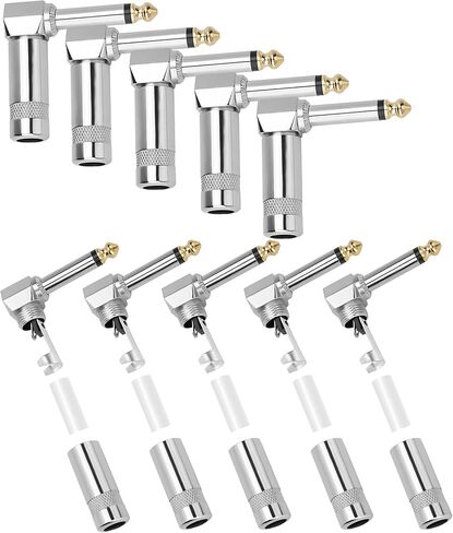 Right Angle 6.35mm 1/4 Inch TS Mono Plug 2 Pack, 90 Degree 1/4" Solder Type DIY Audio Cable Adapter Connector, Metal Housing for Guitar/Speaker/Microphone Audio Cable Repair Replacement in Kuwait