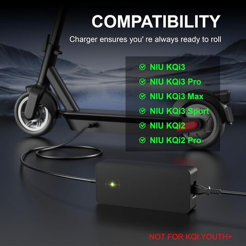 مدرج UL & CE مدرج محول شاحن سكوتر 53.5V 2A متوافق مع NIU KQI3 ، KQI3 Pro/Sport/Max ، KQI2 ، KQI2 Pro ، KQI1 ، KQI 1PRO/Sport in Kuwait
