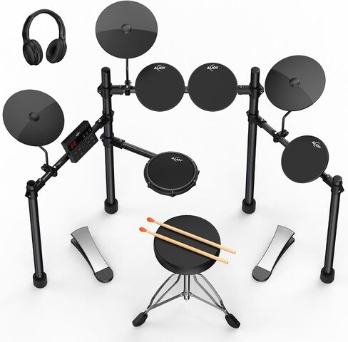 AiJoy Electric Drum Set for Beginners with 210 Sounds, 4 Quiet Drum Pads, 10'' Cymbals, Electronic Drum Kit with Headphones, 2 Pedals, Throne, Sticks, Gifts for Kids Adults (ADD15) in Saudi Arabia