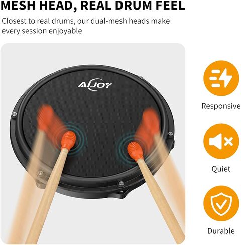 AiJoy Electric Drum Set for Beginners with 210 Sounds, 4 Quiet Drum Pads, 10'' Cymbals, Electronic Drum Kit with Headphones, 2 Pedals, Throne, Sticks, Gifts for Kids Adults (ADD15) in Saudi Arabia