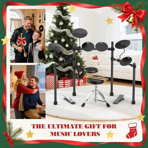 AiJoy Electric Drum Set for Beginners with 210 Sounds, 4 Quiet Drum Pads, 10'' Cymbals, Electronic Drum Kit with Headphones, 2 Pedals, Throne, Sticks, Gifts for Kids Adults (ADD15) in Saudi Arabia