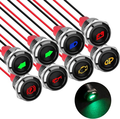 Linkstyle 8Pcs 12V LED Indicator Light, Waterproof Metal Pilot Dash Light, 1/2" Panel Cutout Singal Lamp with 150mm 24AWG Wires for Car Truck in Saudi Arabia