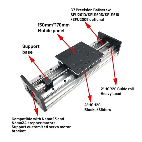 جدول الشريحة الخطية الثقيلة HGR20 دليل السكك الحديدية 4PCS HGR20 المحامل الخطية SFU2010/SFU1605/SFU1610/SFU2005 (500 مم SFU1605) in Kuwait