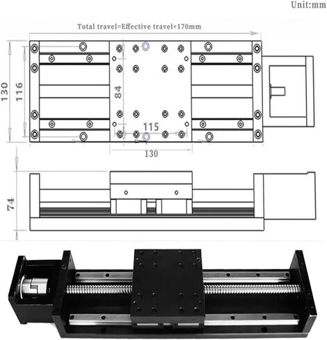 130 وحدة شريحة من الصلب الثقيل العريض من الكرات النمطية SFU1605/SFU1610 Stroke 100 ~ 1000mm 4*HGH15CA SLIDER MOPPLION TABLE (86 MOTOR BRACKET ، SFU1610 600MM) in Kuwait
