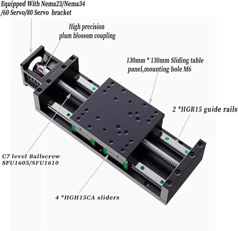 130 وحدة شريحة من الصلب الثقيل العريض من الكرات النمطية SFU1605/SFU1610 Stroke 100 ~ 1000mm 4*HGH15CA SLIDER MOPPLION TABLE (86 MOTOR BRACKET ، SFU1610 600MM) in Kuwait