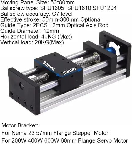 X-Y-Z Axis Linear Rail Guide Slide Stage 50mm Width BallScrew SFU1204 1605 1610(200mm SFU1610) in Kuwait