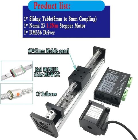 الدليل الخطي وحدة الجدول المنزلق للسكك الحديدية 100-800mm السكتة الدماغية 60 * 42/60 * 48 NEMA23 1.2/2/3NM Stepper Motor Kit X-Y Z (800mm SFU1605) in Kuwait