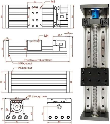 Linear Rail Motor Kit Ball Screw Sliding Table SFU1605 Nema23 Motor Slide Table Linear Guide Stage X-Y-Z Axis Motion Module(2.2Nm Encoder Motor) in Kuwait