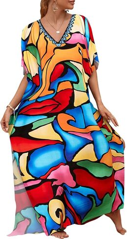 BSUBSEACH فساتين Kaftan للنساء بالإضافة إلى حجم ربطة عنق صبغة Batwing Caftans Swimsuit Coverup Maxi Loungwear in Saudi Arabia