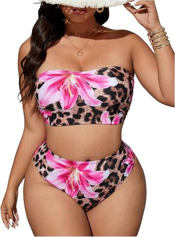 نساء زائد الحجم الزهرية النمر النمر السباحة swimsuits عالية محرقة بيكيني مجموعة 2 قطعة بدلات الاستحمام in Saudi Arabia