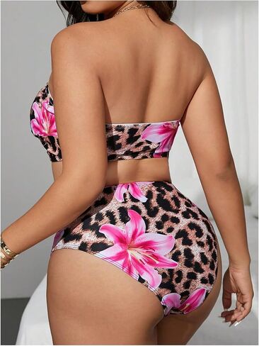 نساء زائد الحجم الزهرية النمر النمر السباحة swimsuits عالية محرقة بيكيني مجموعة 2 قطعة بدلات الاستحمام in Saudi Arabia