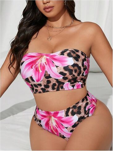 نساء زائد الحجم الزهرية النمر النمر السباحة swimsuits عالية محرقة بيكيني مجموعة 2 قطعة بدلات الاستحمام in Saudi Arabia