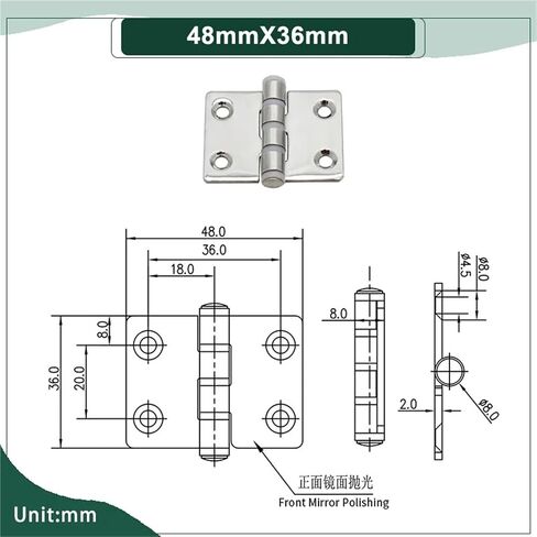304 Stainless Steel with Rubber Pad Buffering Silent Flat Folding Hinge 1Pcs(79.5mmX65mm) in Saudi Arabia
