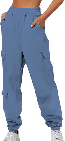Womens Cargo Sweatpants with Pockets Cinch Bottom Oversized Fleece Joggers Fall Fashion Outfits Y2k Clothes in Kuwait