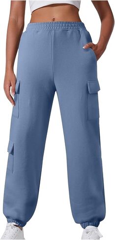 Womens Cargo Sweatpants with Pockets Cinch Bottom Oversized Fleece Joggers Fall Fashion Outfits Y2k Clothes in Kuwait