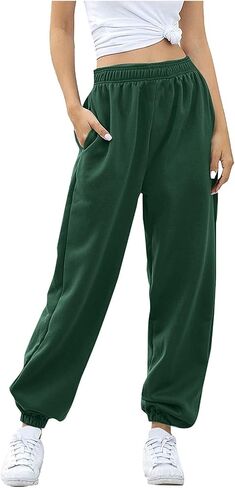Women Sweatpants Baggy High Waisted Cinch Bottom Athletic Joggers Elastic Waist Casual Sweat Pants with Pockets in Kuwait