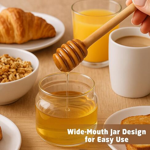 وعاء عسل العسل اللوسارول مع دب وغطاء - جرة عسل زجاجية 18 أوقية مع مجموعة عسل عسل خشبية ، حاويات عسل عري in Kuwait