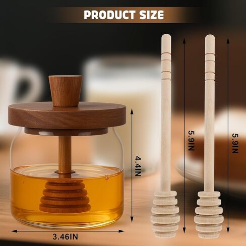 وعاء عسل العسل اللوسارول مع دب وغطاء - جرة عسل زجاجية 18 أوقية مع مجموعة عسل عسل خشبية ، حاويات عسل عري in Kuwait