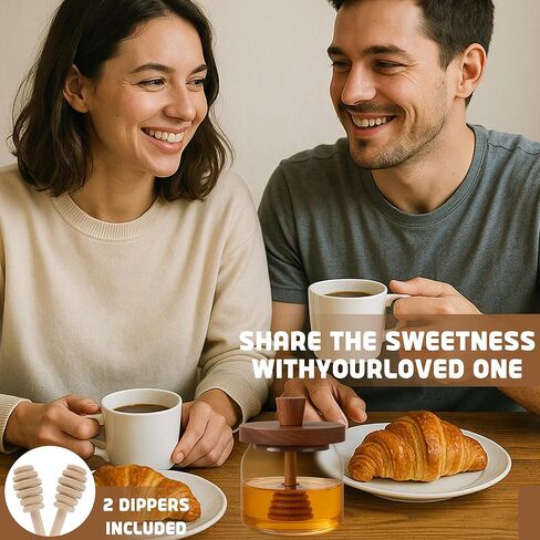 وعاء عسل العسل اللوسارول مع دب وغطاء - جرة عسل زجاجية 18 أوقية مع مجموعة عسل عسل خشبية ، حاويات عسل عري in Kuwait