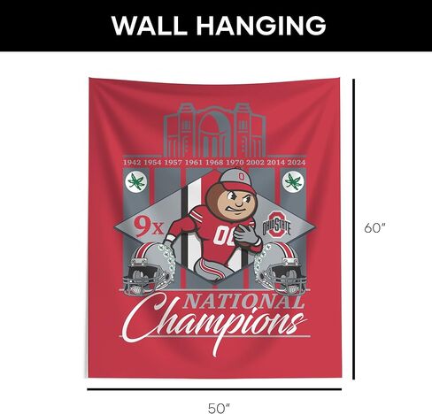 Northwest Ohio State Buckeyes NCAA 2024 FBC 9X Champs Wall Hanging 50X60 Inches in Saudi Arabia