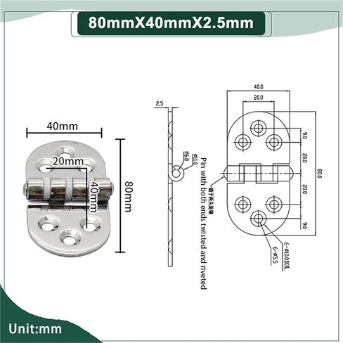 304 Stainless Steel with Rubber Pad Cushioning Silent Flat Folding Hinge 1Pcs(120mmX40mmX2.5mm) in Saudi Arabia
