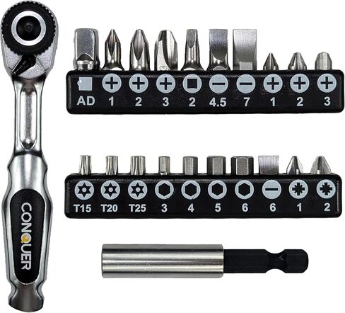 CONQUER Mini Combo Dual Ratchet Wrench with 1/4" Square Drive and Bit Drive High Torque 72-Tooth Gear Head and Spin Disk in Saudi Arabia