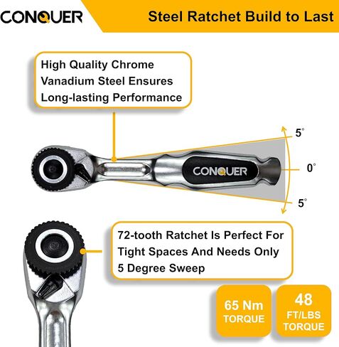CONQUER Mini Combo Dual Ratchet Wrench with 1/4" Square Drive and Bit Drive High Torque 72-Tooth Gear Head and Spin Disk in Saudi Arabia