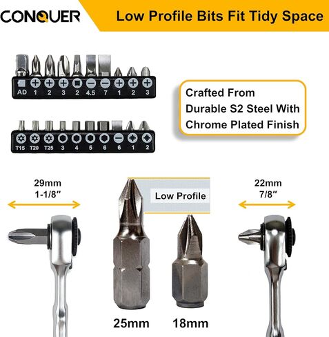 CONQUER Mini Combo Dual Ratchet Wrench with 1/4" Square Drive and Bit Drive High Torque 72-Tooth Gear Head and Spin Disk in Saudi Arabia