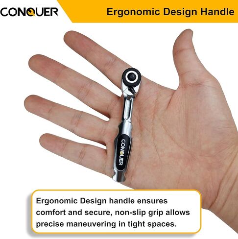 CONQUER Mini Combo Dual Ratchet Wrench with 1/4" Square Drive and Bit Drive High Torque 72-Tooth Gear Head and Spin Disk in Saudi Arabia
