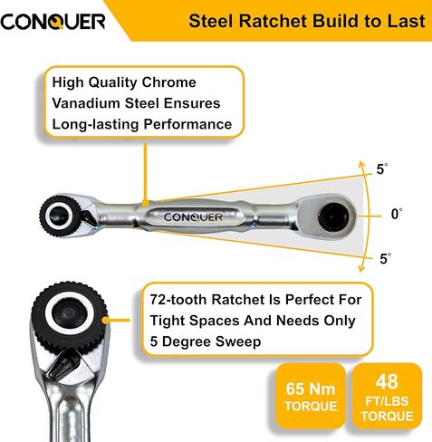 CONQUER Mini Combo Dual Ratchet Wrench with 1/4" Square Drive and Bit Drive High Torque 72-Tooth Gear Head and Spin Disk in Saudi Arabia