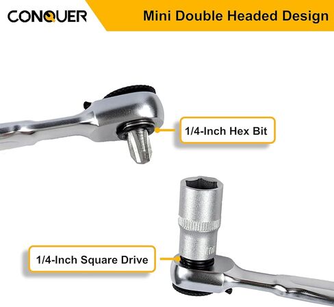 CONQUER Mini Combo Dual Ratchet Wrench with 1/4" Square Drive and Bit Drive High Torque 72-Tooth Gear Head and Spin Disk in Saudi Arabia