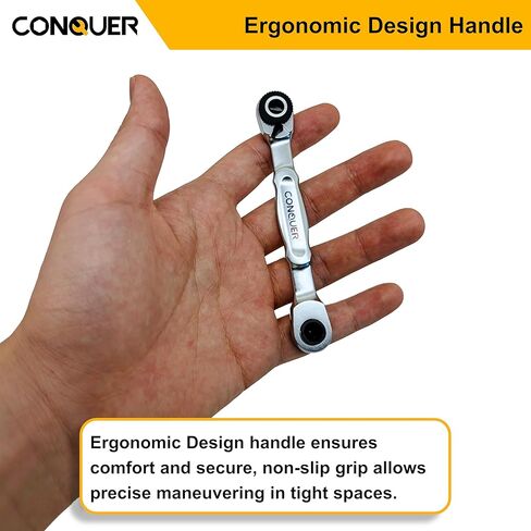CONQUER Mini Combo Dual Ratchet Wrench with 1/4" Square Drive and Bit Drive High Torque 72-Tooth Gear Head and Spin Disk in Saudi Arabia
