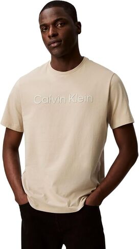 Calvin Klein Men's Relaxed Fit CK Logo Crewneck T-Shirt Brilliant White in Kuwait