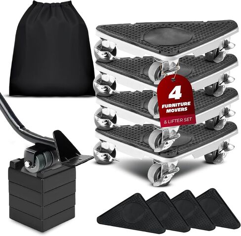 Tri‑Dolly Furniture Mover Set – 4×3‑Wheel Rollers & Lifter, 2,650 lb Capacity, 360° Rotation, Floor‑Safe, Gloves & Bag in Saudi Arabia