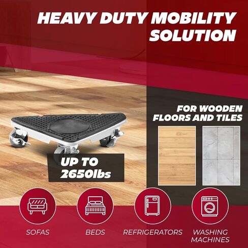 Tri‑Dolly Furniture Mover Set – 4×3‑Wheel Rollers & Lifter, 2,650 lb Capacity, 360° Rotation, Floor‑Safe, Gloves & Bag in Saudi Arabia