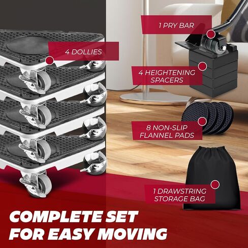 Tri‑Dolly Furniture Mover Set – 4×3‑Wheel Rollers & Lifter, 2,650 lb Capacity, 360° Rotation, Floor‑Safe, Gloves & Bag in Saudi Arabia