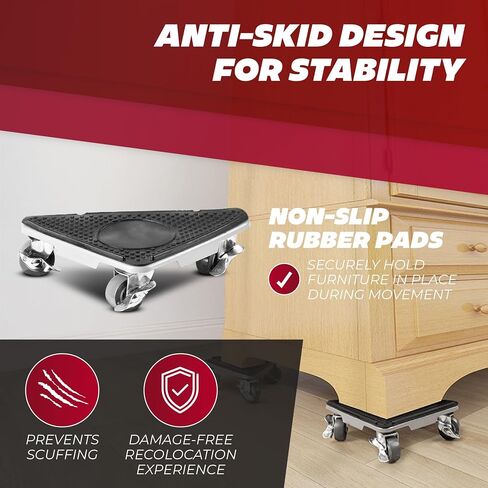 Tri‑Dolly Furniture Mover Set – 4×3‑Wheel Rollers & Lifter, 2,650 lb Capacity, 360° Rotation, Floor‑Safe, Gloves & Bag in Saudi Arabia