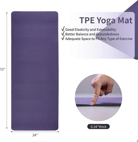 حصيرة Pilates غير المنقولة TPE ، 72 "x24" بيلاتيس للغاية لليوغا الساخنة ، HIIT ، التدريبات على الأرض ، حصيرة اللياقة الخفيفة للنساء والرجال (أسود+أبيض) in Kuwait