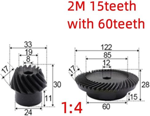 Pinion Hardware for Mechanical Rotation 2pcs 2M 15T to 60T Spiral Bevel Gear M2 Modulus 1:4 90 Degrees Differential Gear Same Ratio Diameter 8mm to 12mm Hole in Saudi Arabia