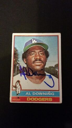 Al Downing Dodgers 1976 Topps #605 Yankees A's Authentic Signed Autograph FB15 - Autographed Baseball Cards in Saudi Arabia